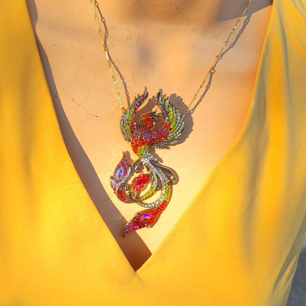 Phoenix bird rhinestone necklace